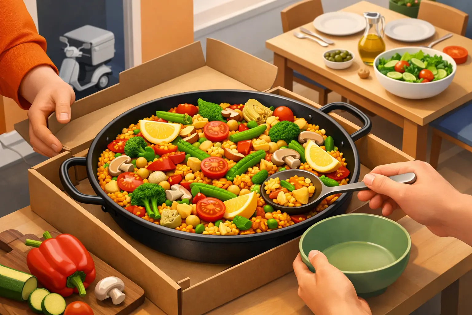 Paella vegetariana a domicilio para compartir