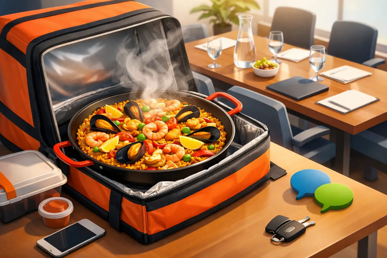 Tu paella llega caliente para la reunión