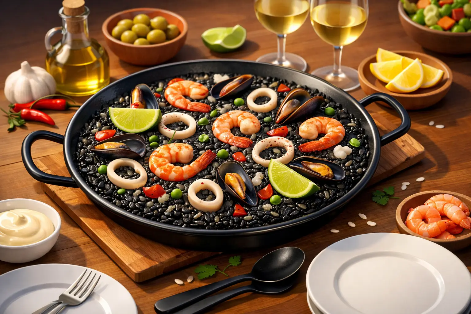 Paella negra para reuniones con sabor especial
